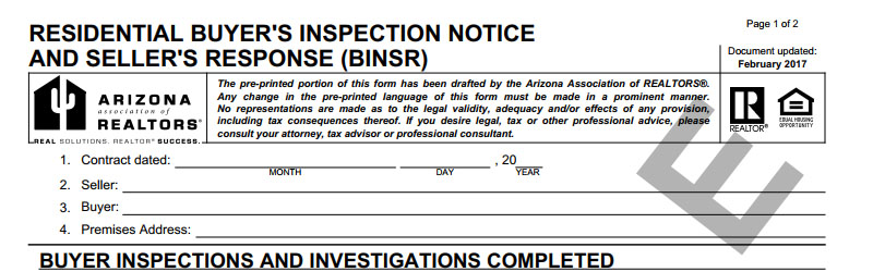 BINSR: the form for Arizona home buyers and sellers to negotiate repairs