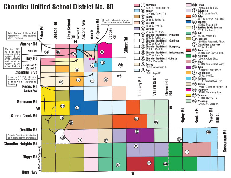 Chandler Unified School District Elementary School boundaries map