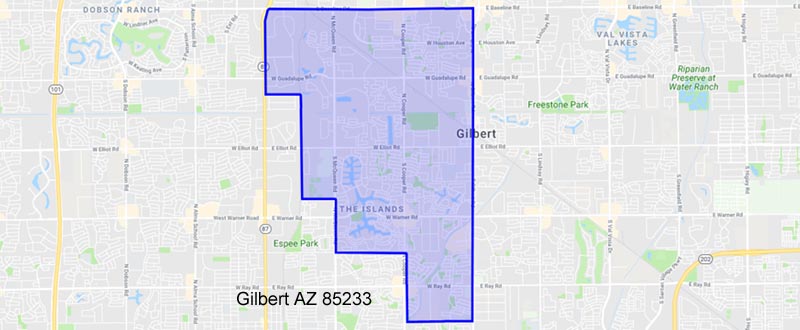 Gilbert zipcode 85233 boundary map