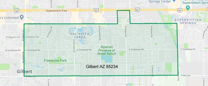 Gilbert zipcode 85234 boundary map