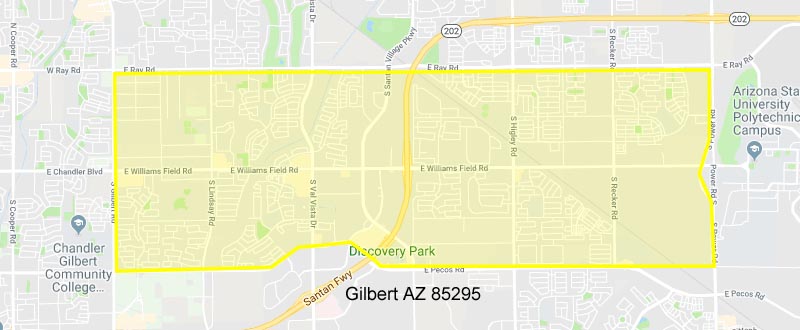 Gilbert zipcode 85295 boundary map