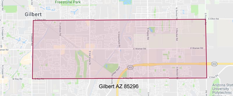 Gilbert zipcode 85296 boundary map