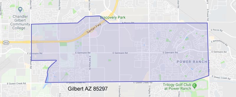 Gilbert zipcode 85297 boundary map