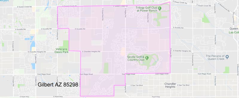 Gilbert zipcode 85298 boundary map