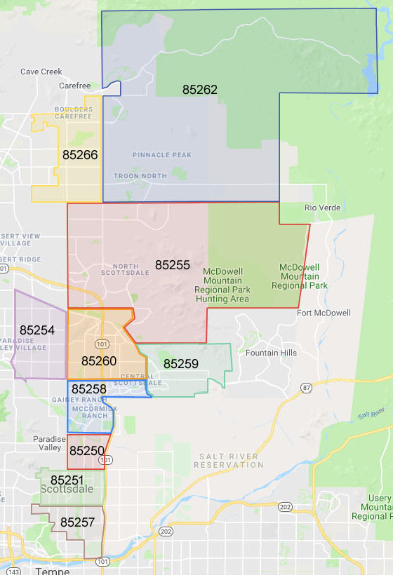 map of scottsdale az Scottsdale Az Zip Code Map Phoenix Az Real Estate And Homes For Sale