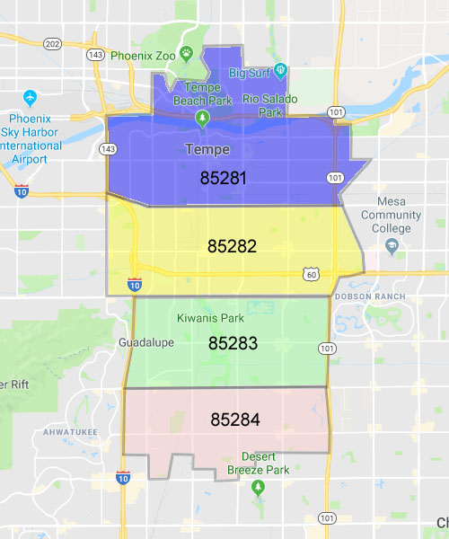 Tempe AZ Zip Code Map and Boundary