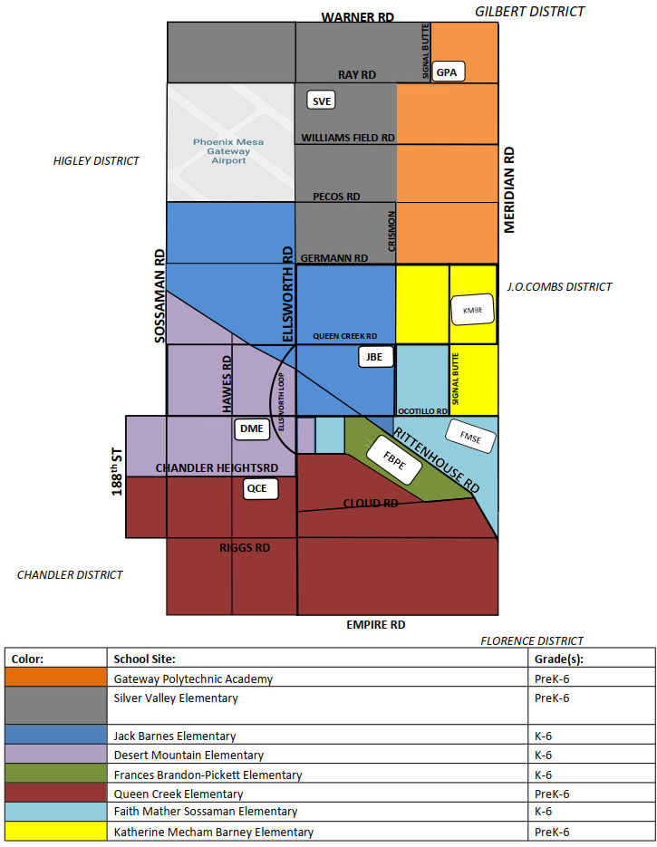 Queen Creek Unified School District (QCUSC) Elementary School Boundaries, School in Queen Creek Unified School District