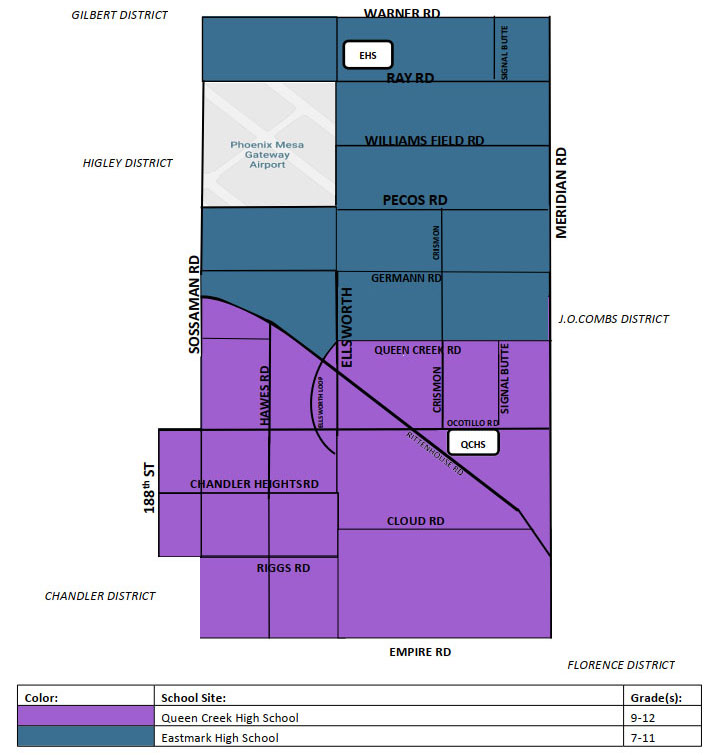 Queen Creek Unified School District (QCUSC) High School Boundaries, School in Queen Creek Unified School District