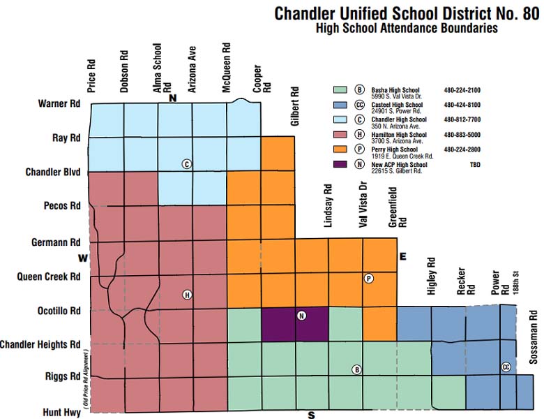 Chandler Unified School District High School boundaries map