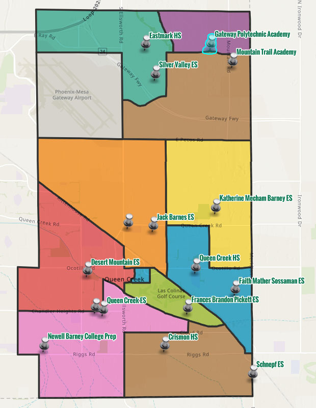 Queen Creek Unified School District (QCUSC) Elementary School Boundaries, School in Queen Creek Unified School District